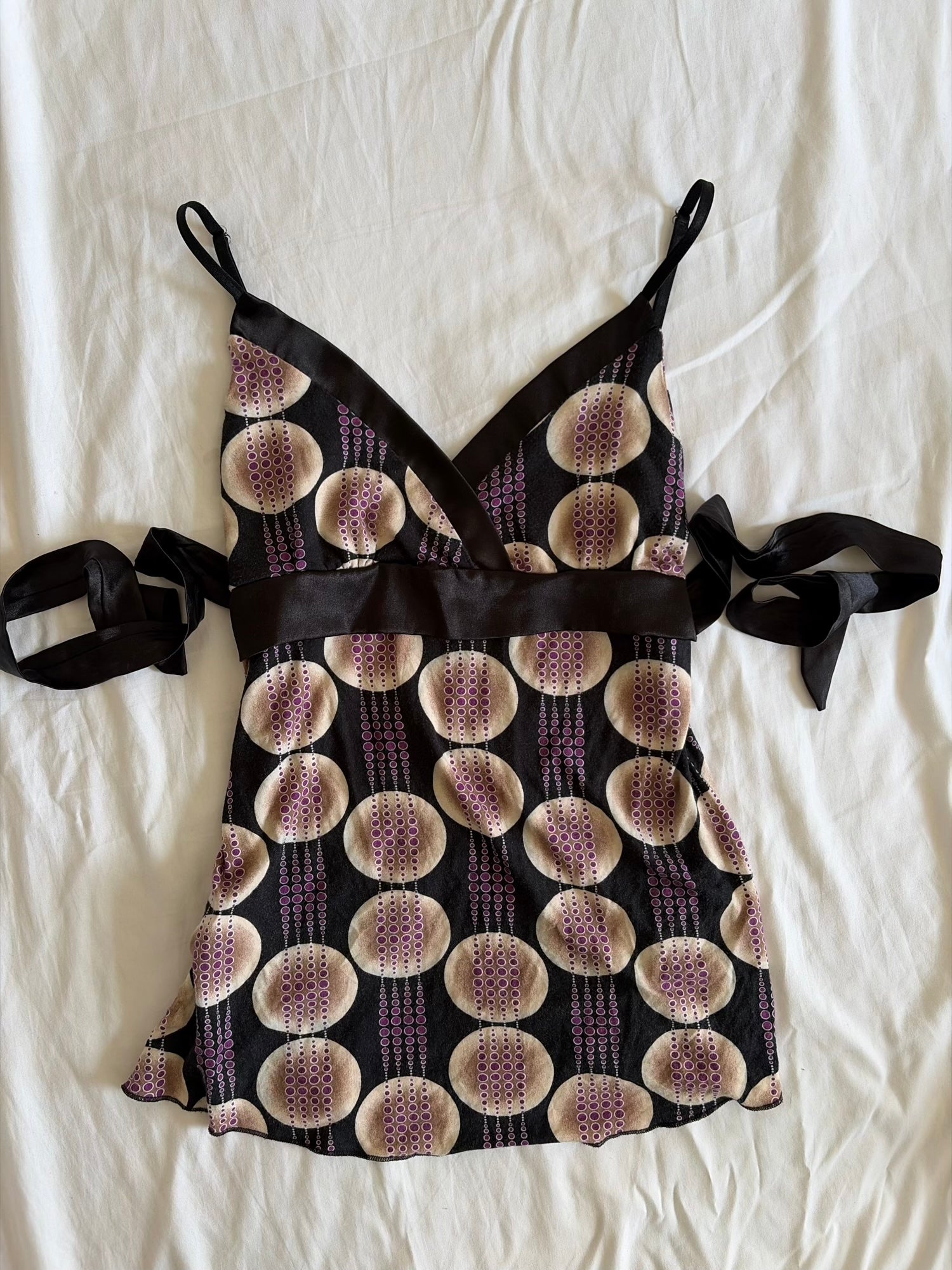 Vintage 1990s Italian Tie Back Top with Abstract Print
