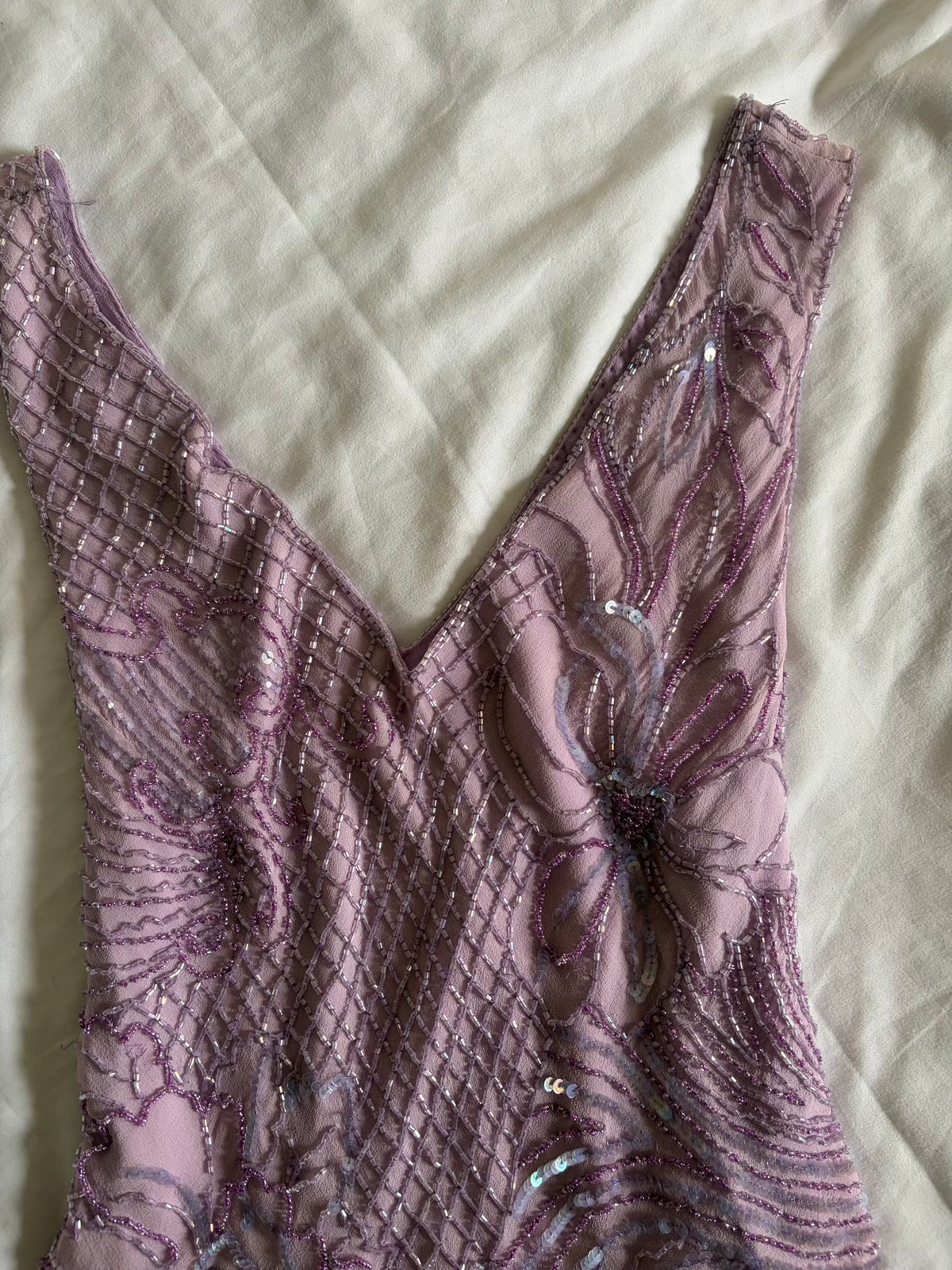 Vintage 2000s Lilac Silk Beaded and Sequin Fairy Cami