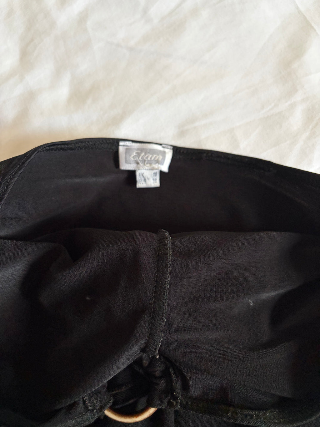 Vintage 1990s Black Waterfall Ruffle Asymmetrical Hem Bandeau Cami with O-Ring