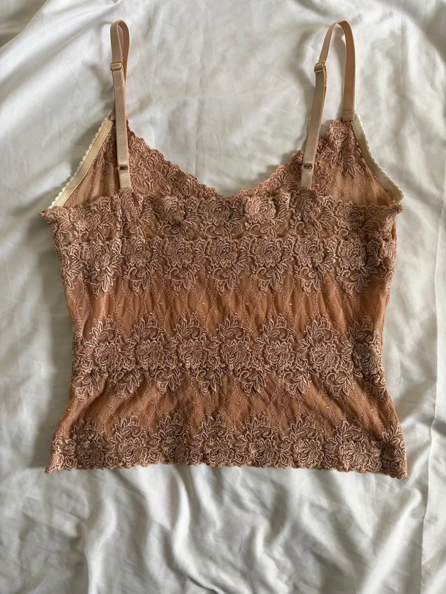 Vintage Y2K Dusty Rose Lace Cami with Iridescent Sequins