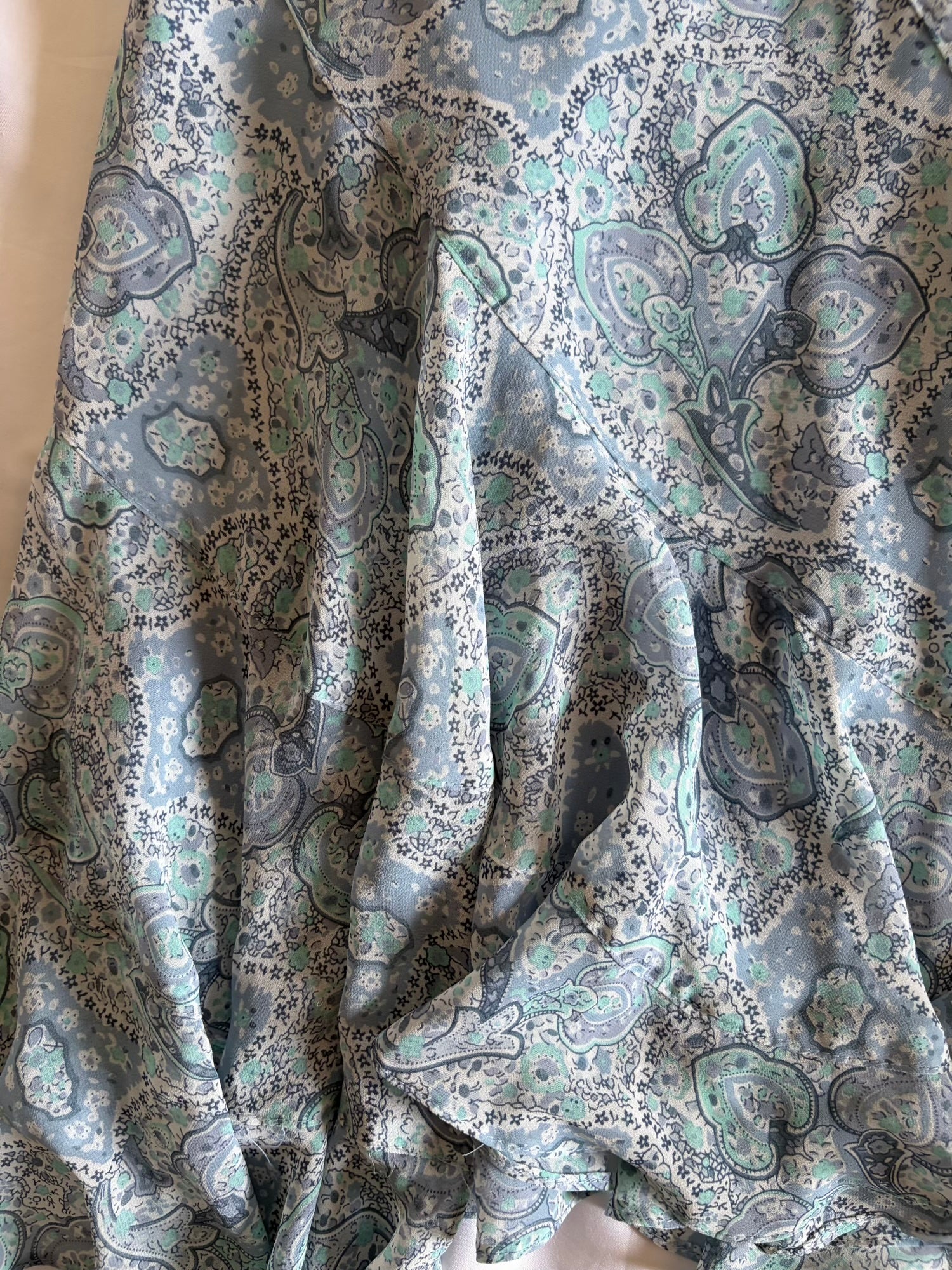 Vintage 1990s Italian Blue Paisley Asymmetrical Hem Midi Skirt