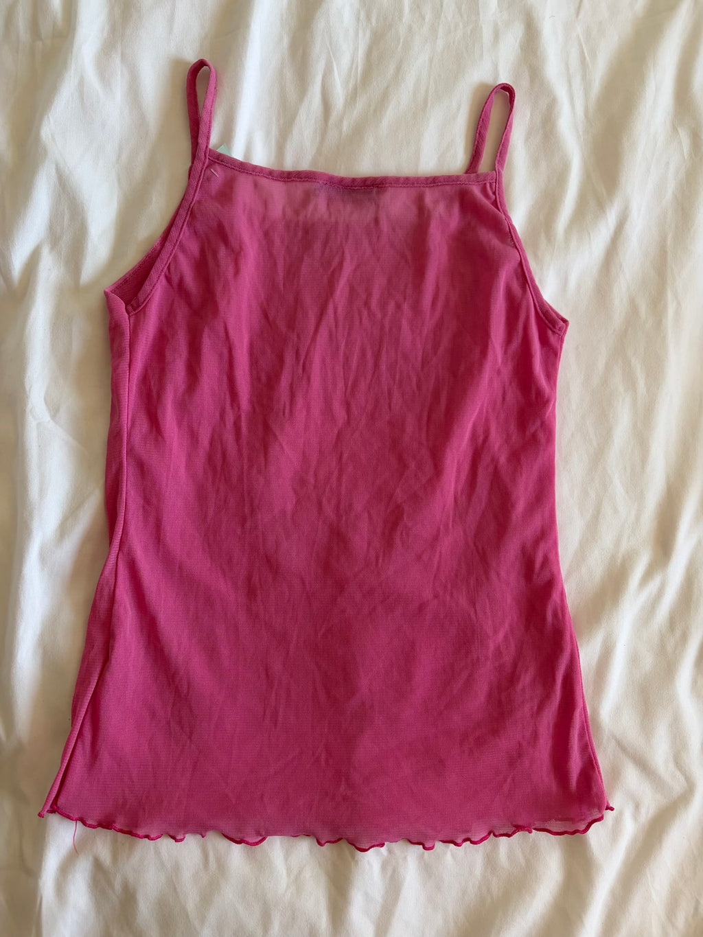 Vintage Y2K bubblegum pink micromesh cami with sequin and beaded detail