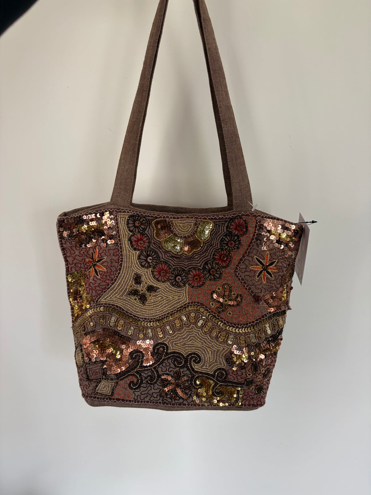 Vintage 2000s Per Una Brown Embroidered Sequin Tote Bag