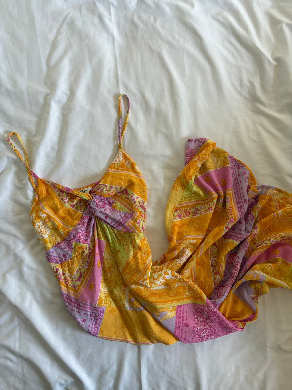 2010s Patchwork Paisley Yellow Lilac Orange and Pink Mini Dress