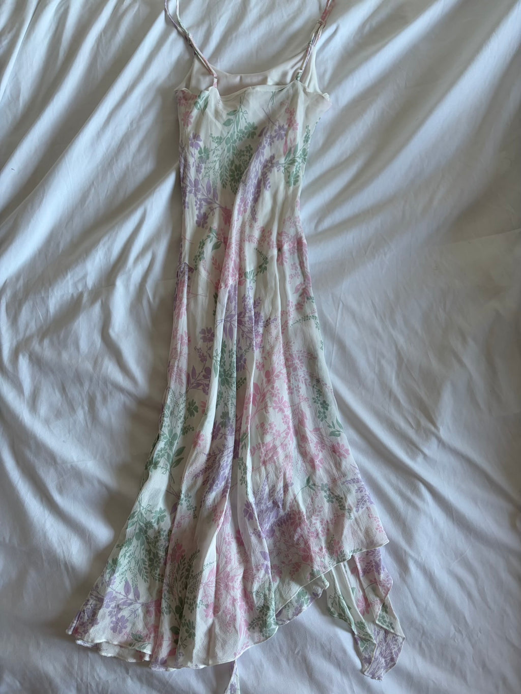 Vintage Y2K white floral asymmetrical hem fairy dress with pastel florals