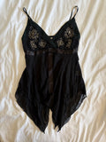 Vintage Y2K Japanese black silk handkerchief hem beaded and sequin cami