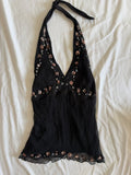 Vintage 1990s Black Floaty Silk Halterneck with Sequins and Beads