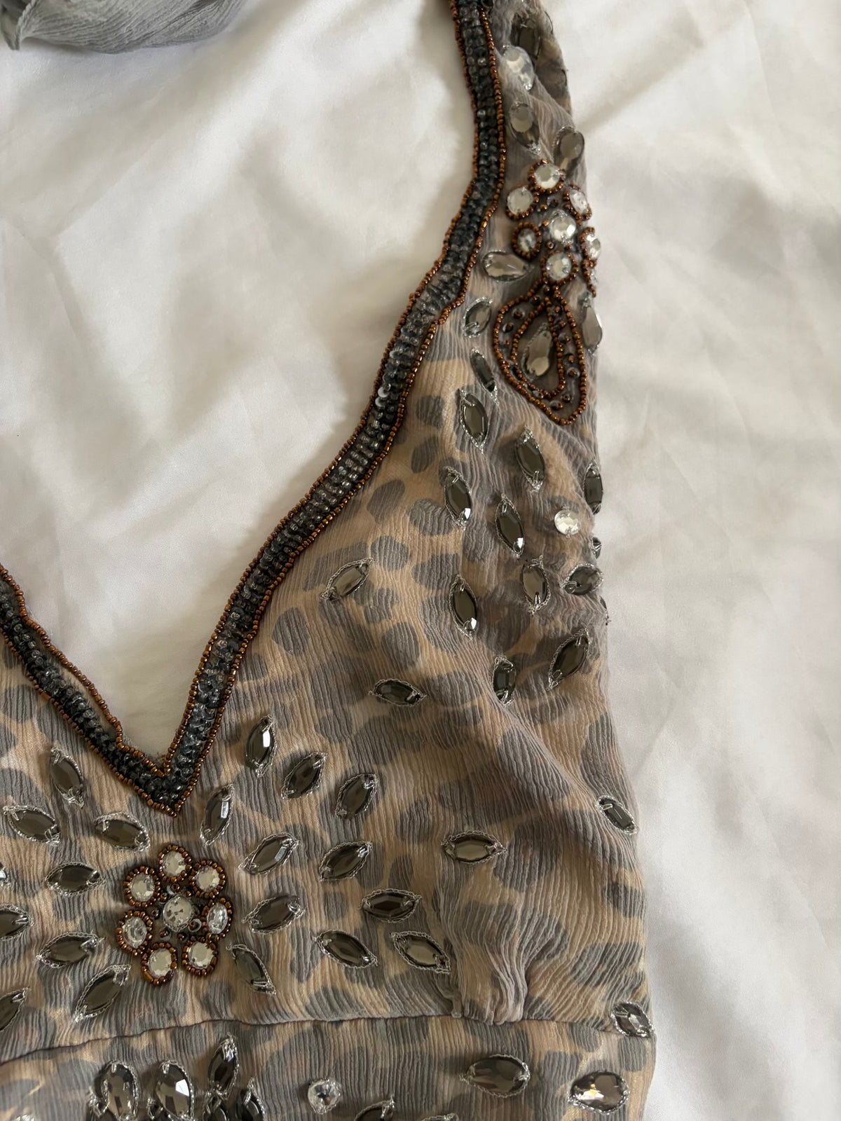Vintage Aftershock Silk Leopard Bejewelled Halterneck Dress