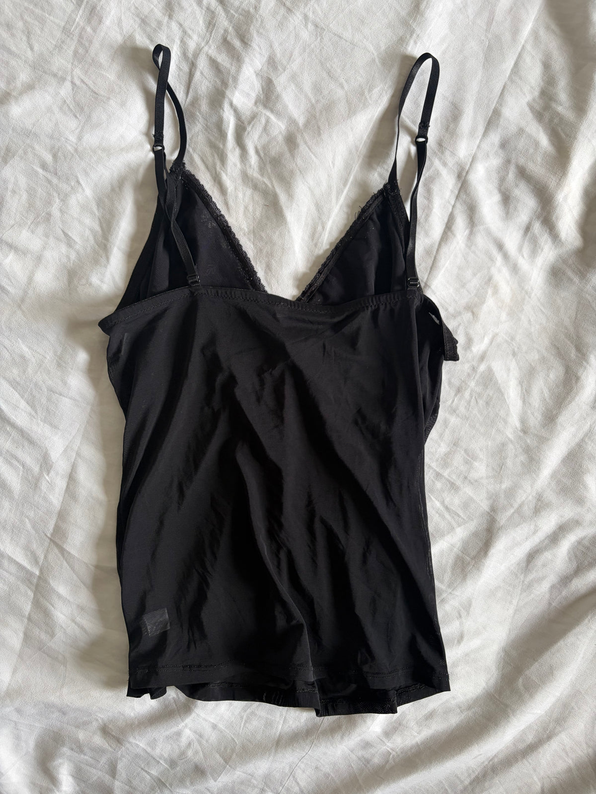 Vintage 1990s Black Mesh Cami with Butterfly-Embroidered Cups and Sequins