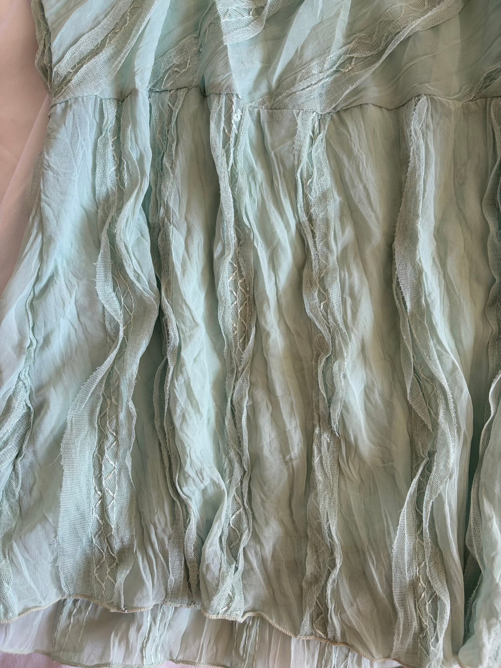Vintage Y2K mint Japanese cami with lace, ribbon and sequins