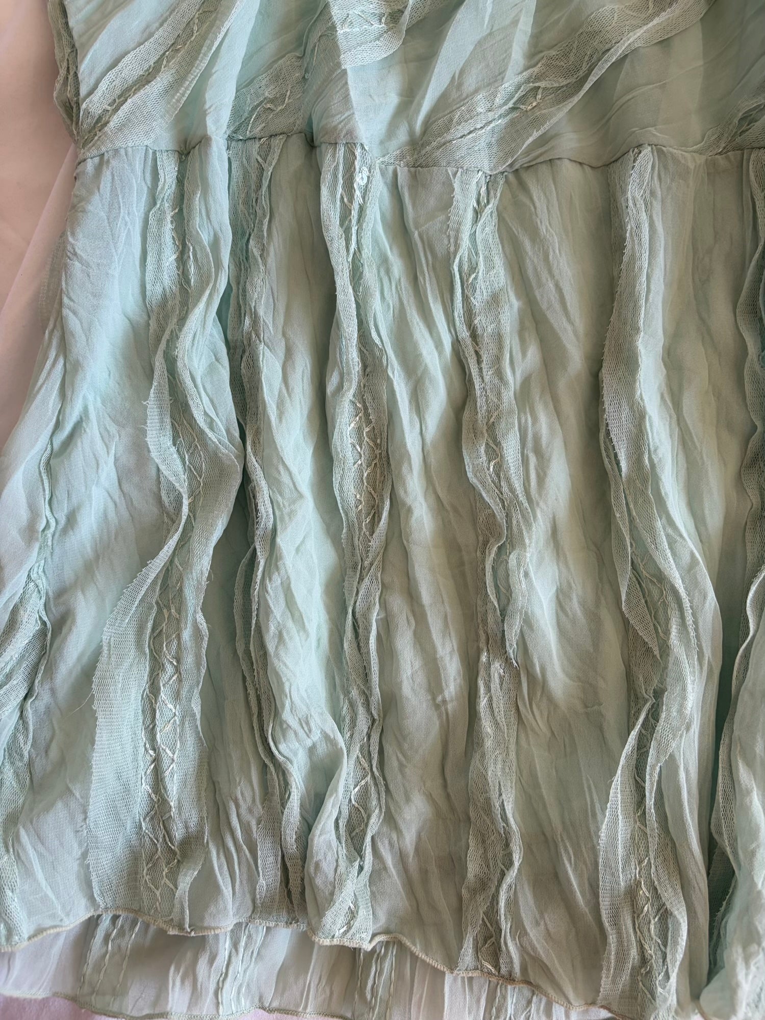 Vintage Y2K mint Japanese cami with lace, ribbon and sequins