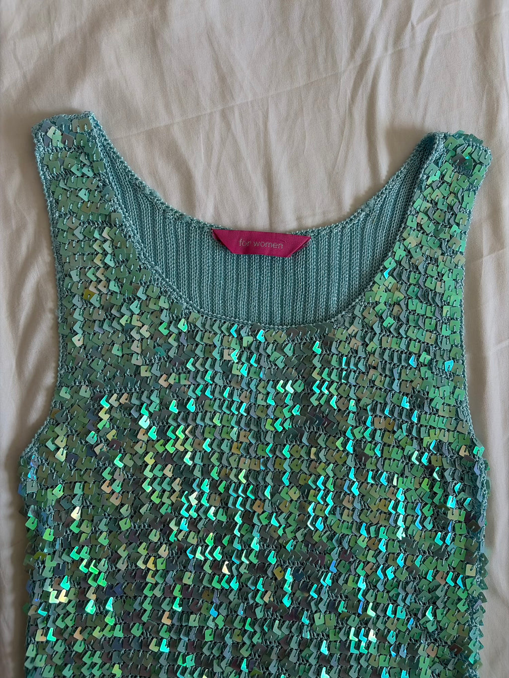 Vintage Y2K Turquoise Crochet Sequin Tank Top