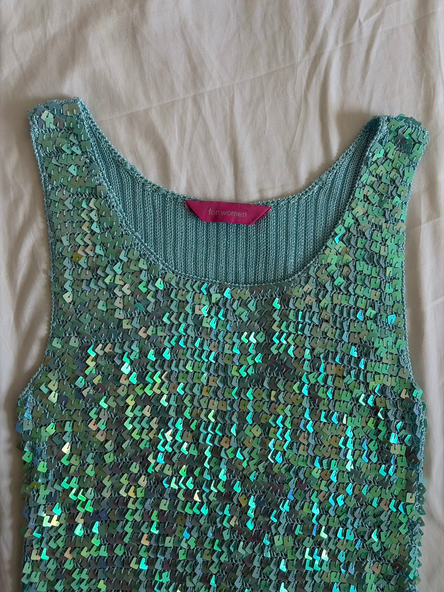 Vintage Y2K Turquoise Crochet Sequin Tank Top