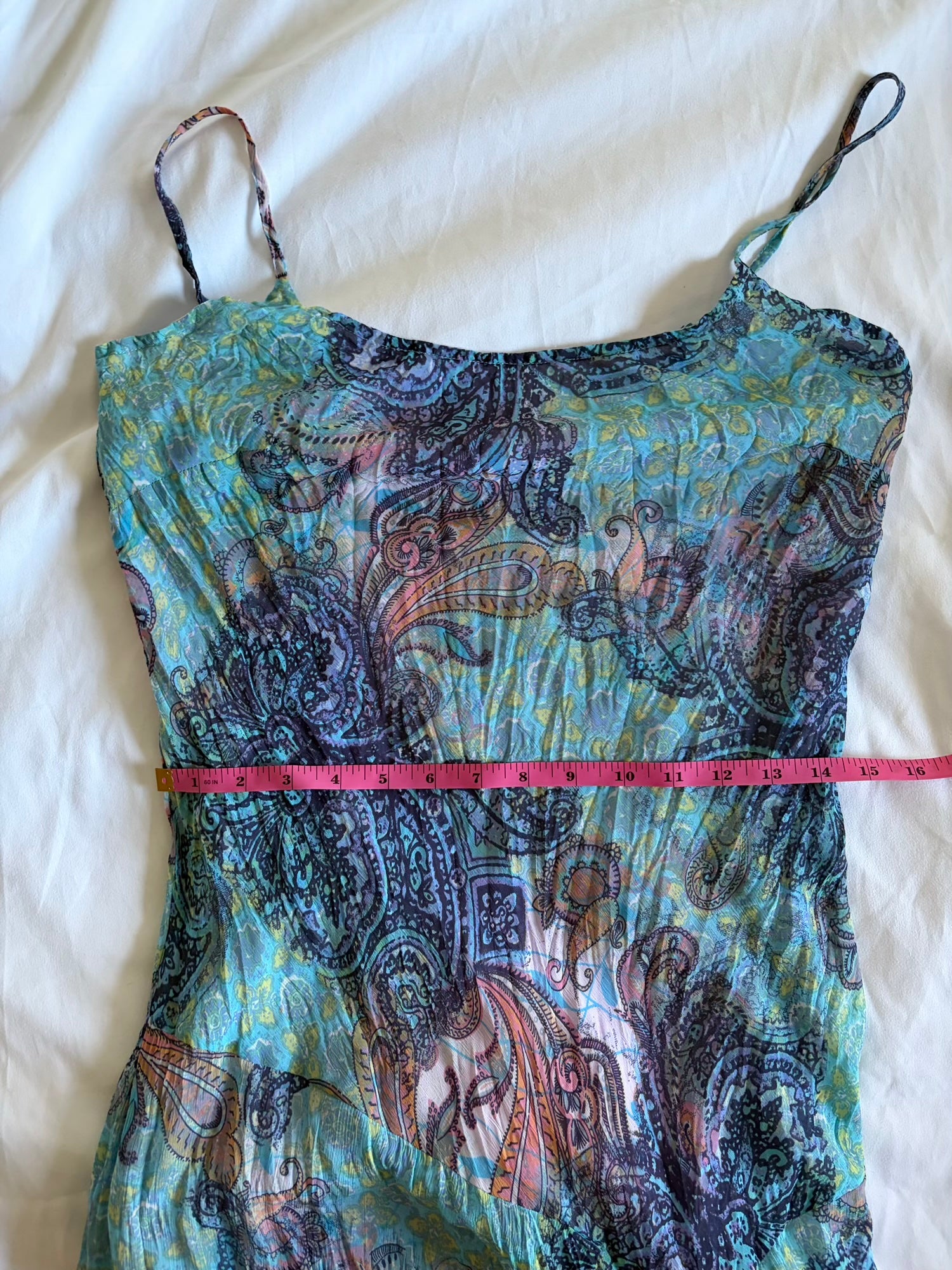 Vintage Y2K blue patchwork style whimsy paisley midi fairy floaty dress