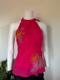 Vintage 2000s Silk Pink Halterneck Cami with Floral Appliqué, Embroidery and Sequins