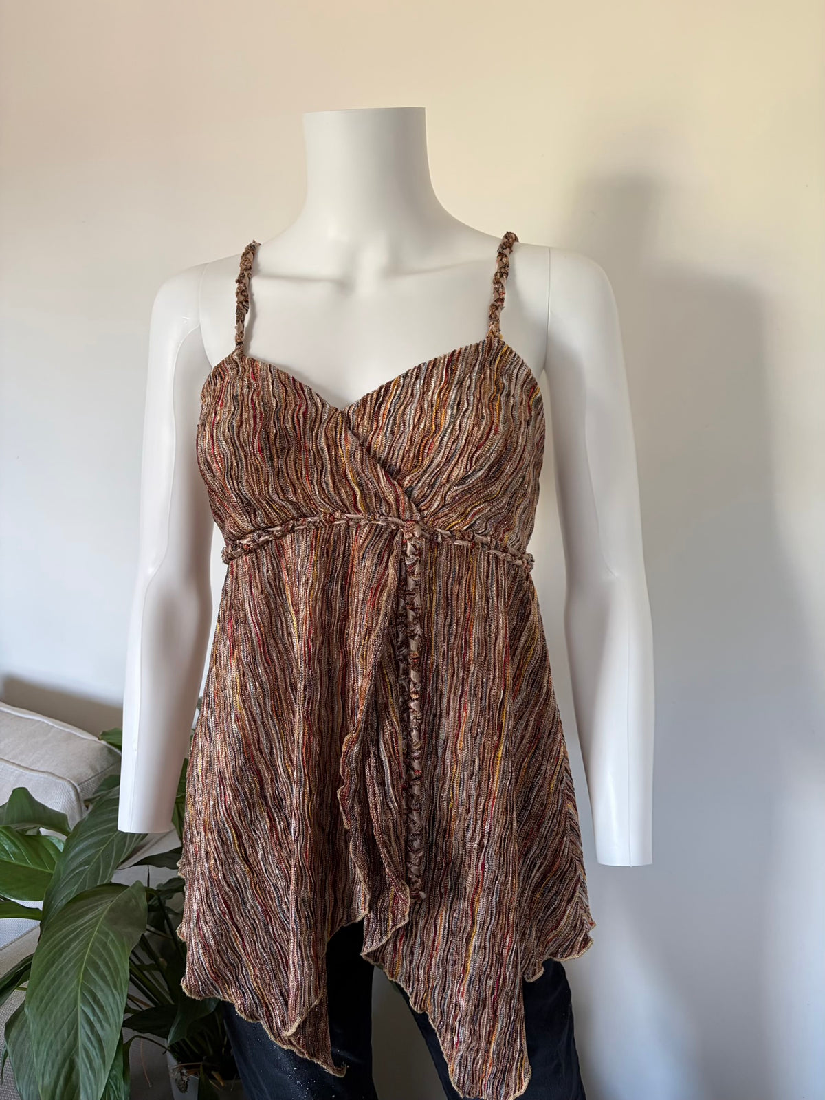 Vintage 2000s Handkerchief Hem Autumnal Cami with Braided Straps