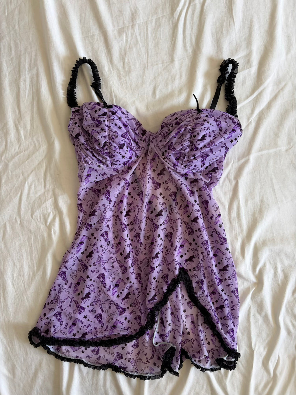Vintage Y2K Rare Purple Pin Up Graphic Floaty Baby Doll Cami