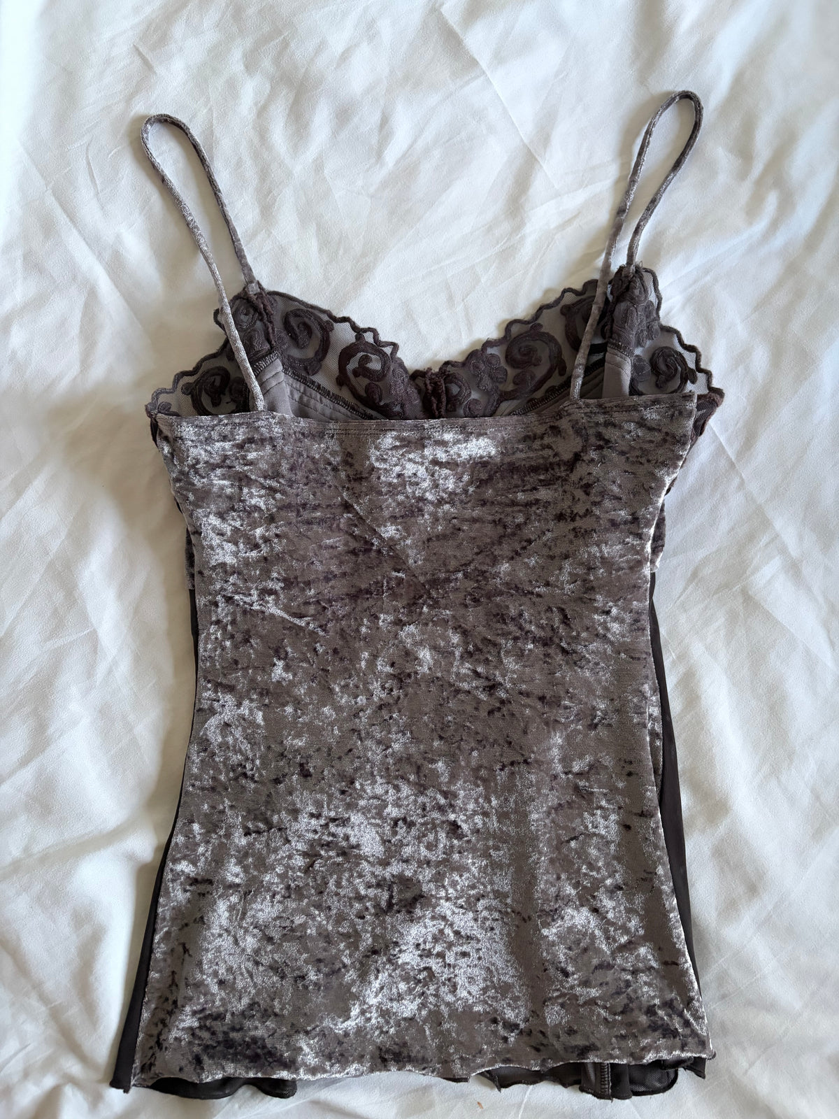 Vintage 1990s Grey Velvet Patchwork Cami