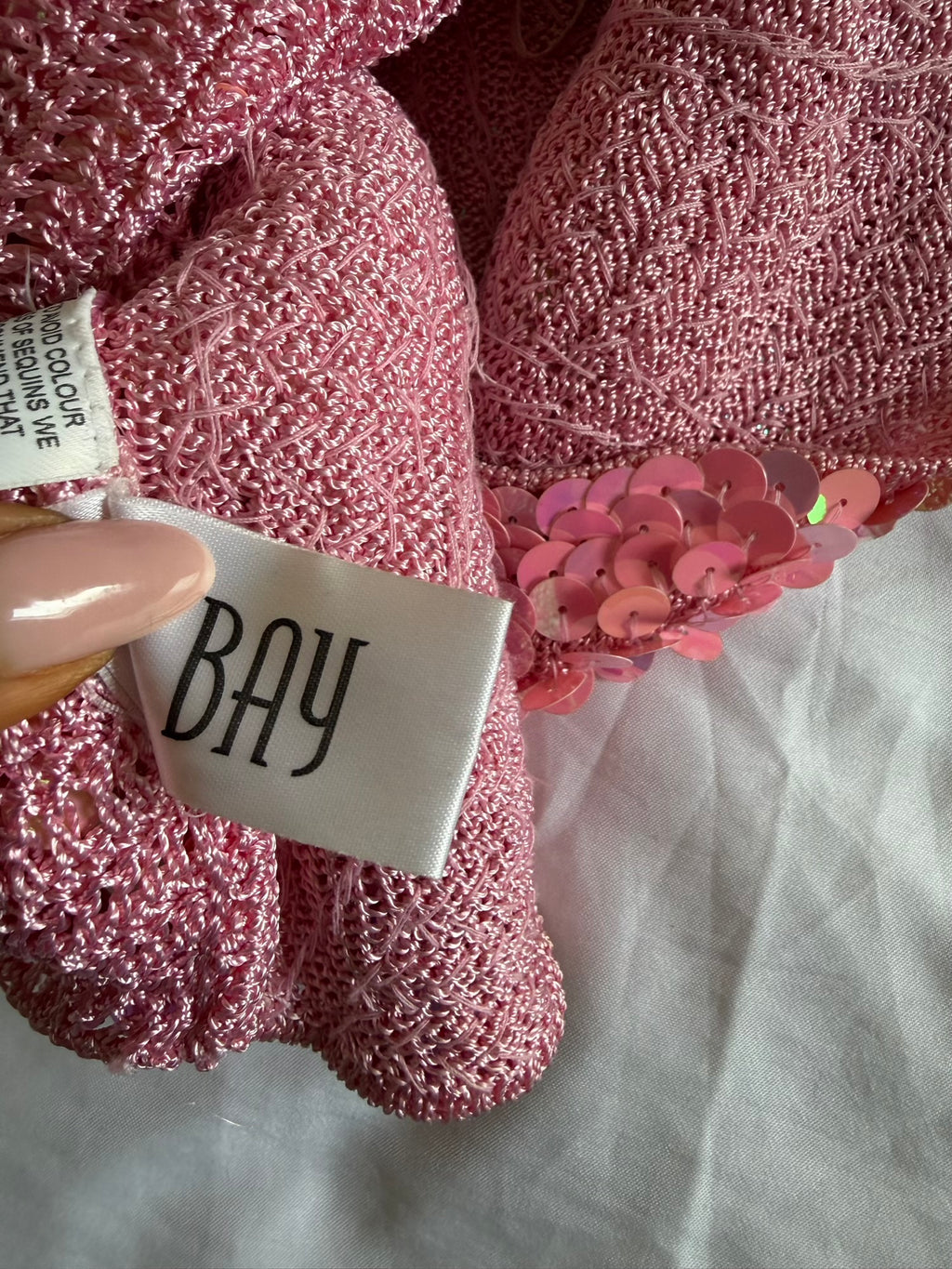 Vintage Y2K Bay Strawberry Milkshake Pink Crochet Sequin Cami