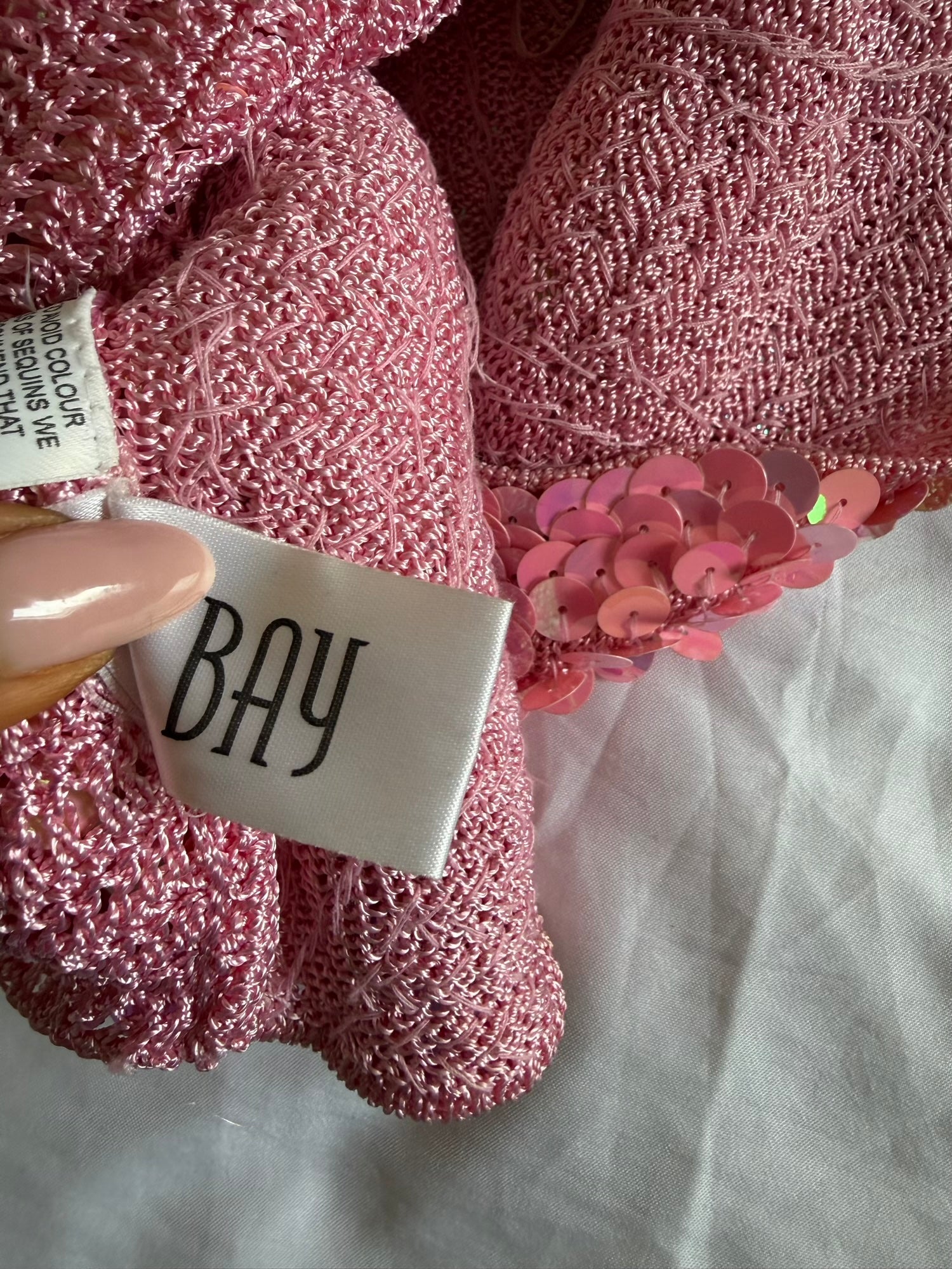 Vintage Y2K Bay Strawberry Milkshake Pink Crochet Sequin Cami