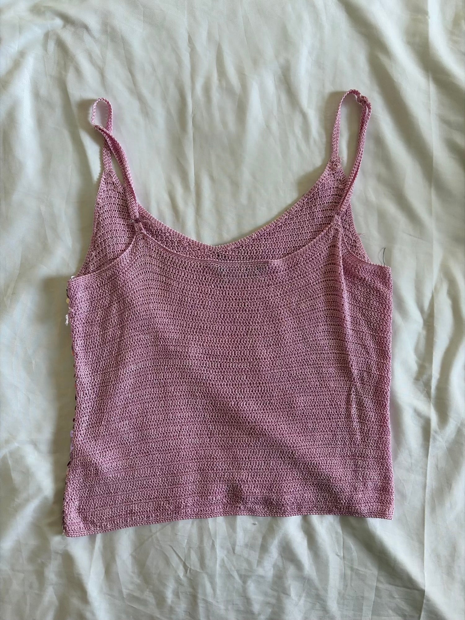 Vintage Y2K Pink Iridescent Tricolour Crochet Sequin Cami