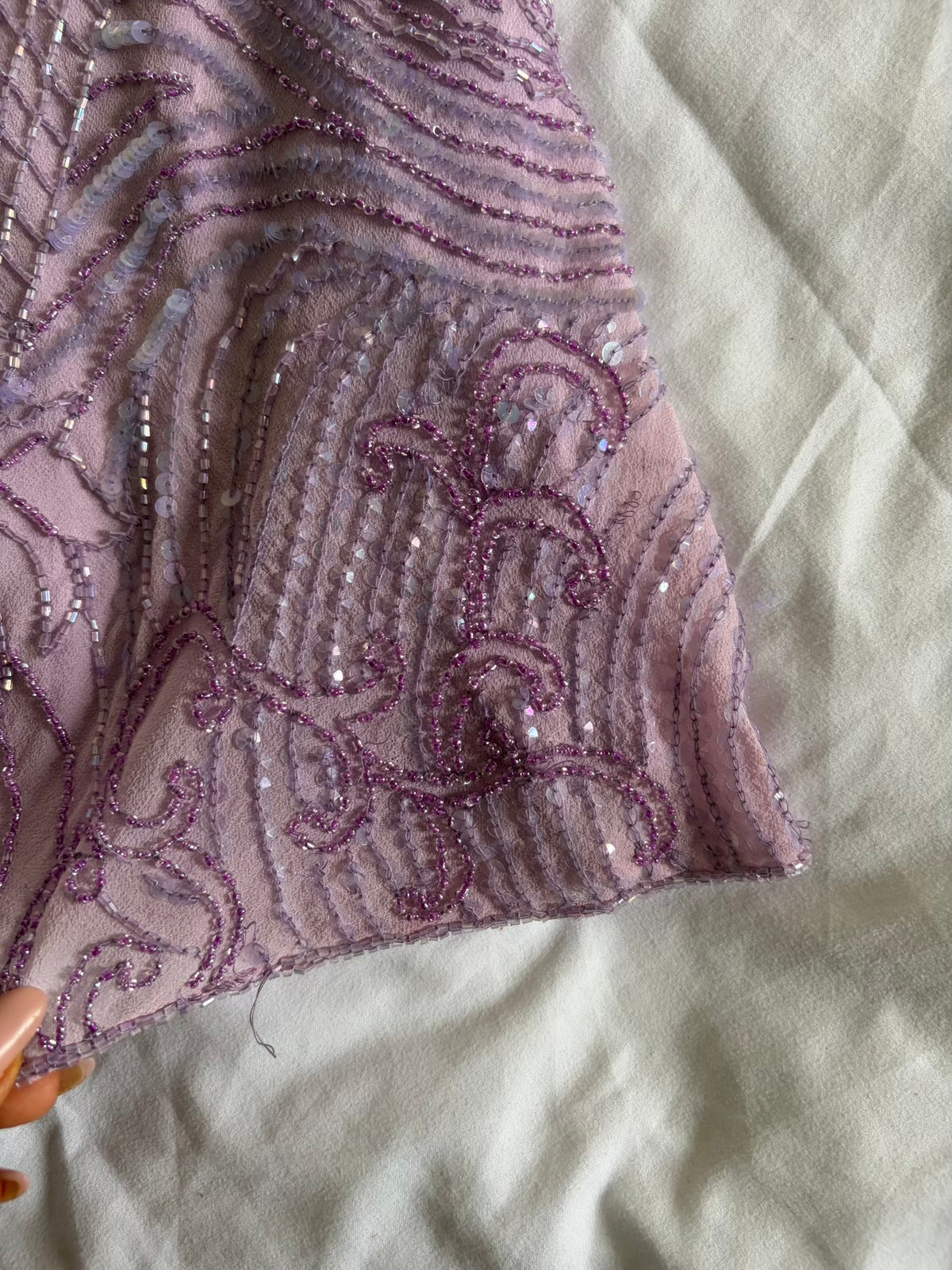 Vintage 2000s Lilac Silk Beaded and Sequin Fairy Cami