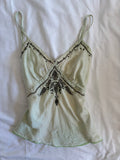 Vintage 1990s Mint Green Silk Cami with Embellishment and Beads