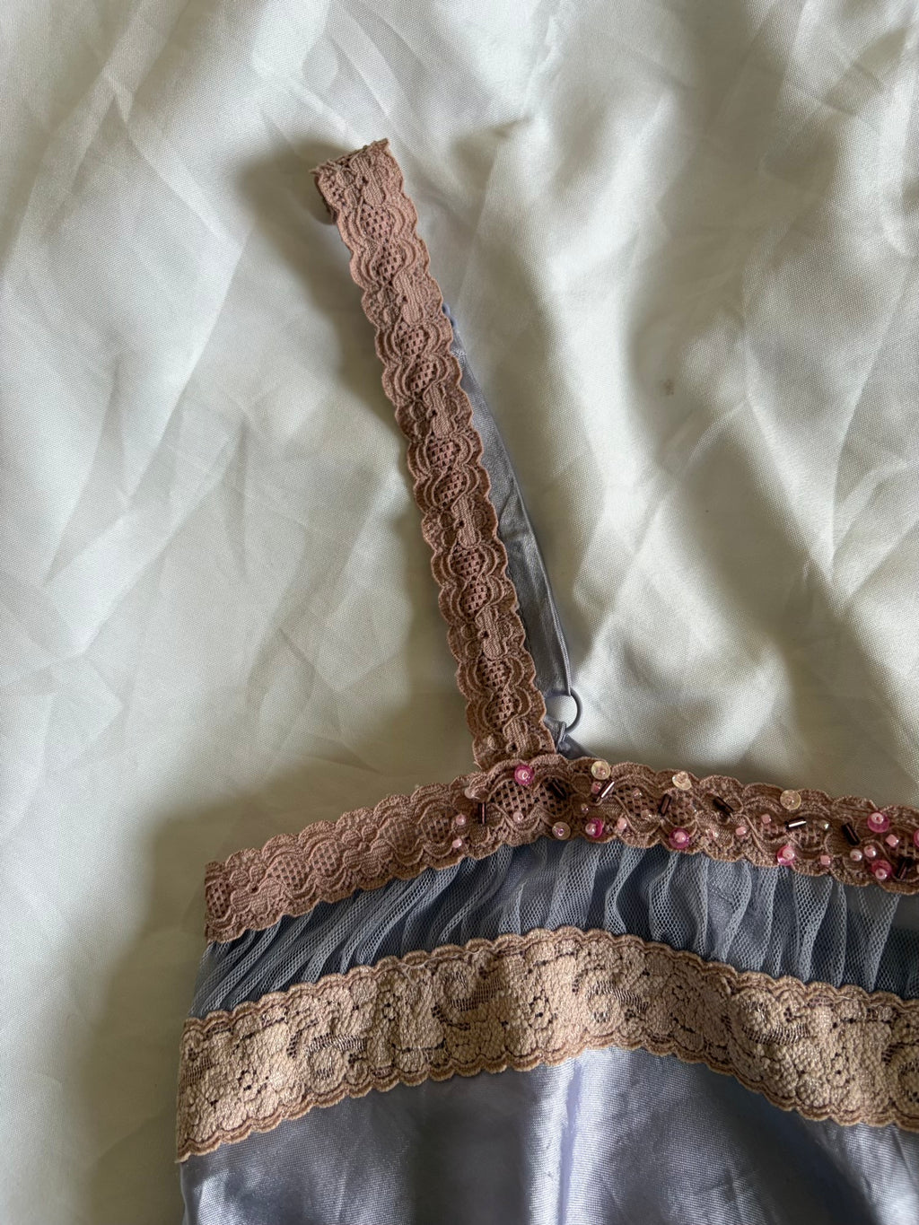 Vintage Y2K Knickerbox Lilac Cami with Lace Detailing, Sequins and Beading