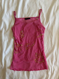 Vintage Y2K bubblegum pink micromesh cami with sequin and beaded detail
