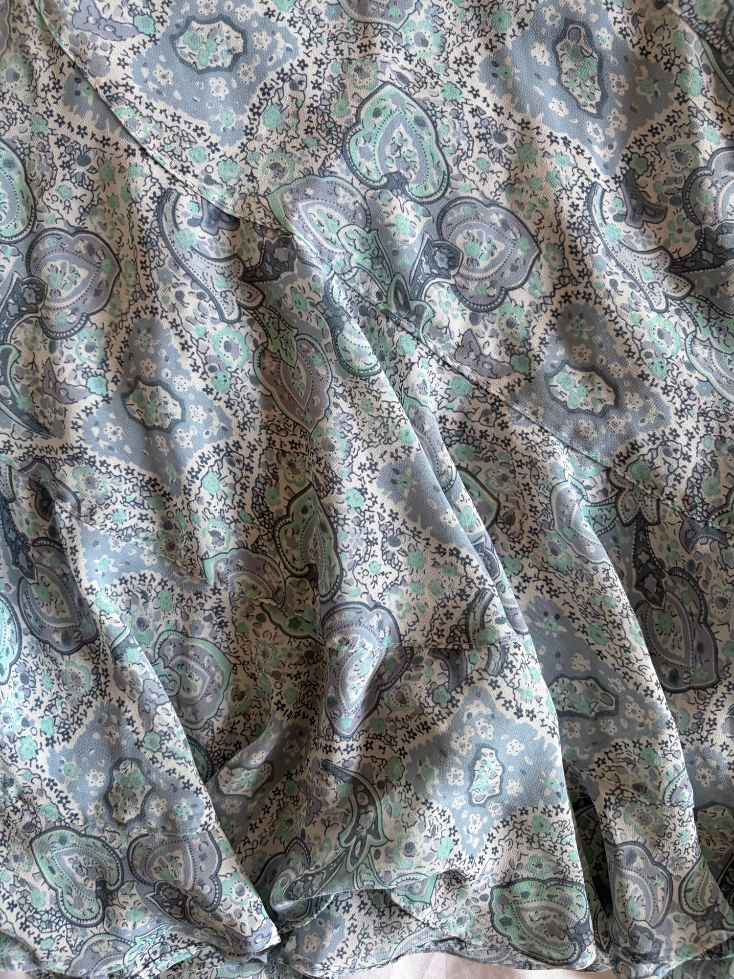 Vintage 1990s Italian Blue Paisley Asymmetrical Hem Midi Skirt