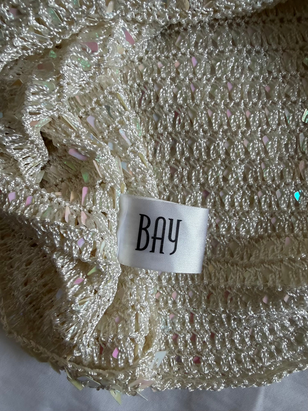 Vintage Y2K Bay Cream Scoop Neck Crochet Iridescent Sequin Cami