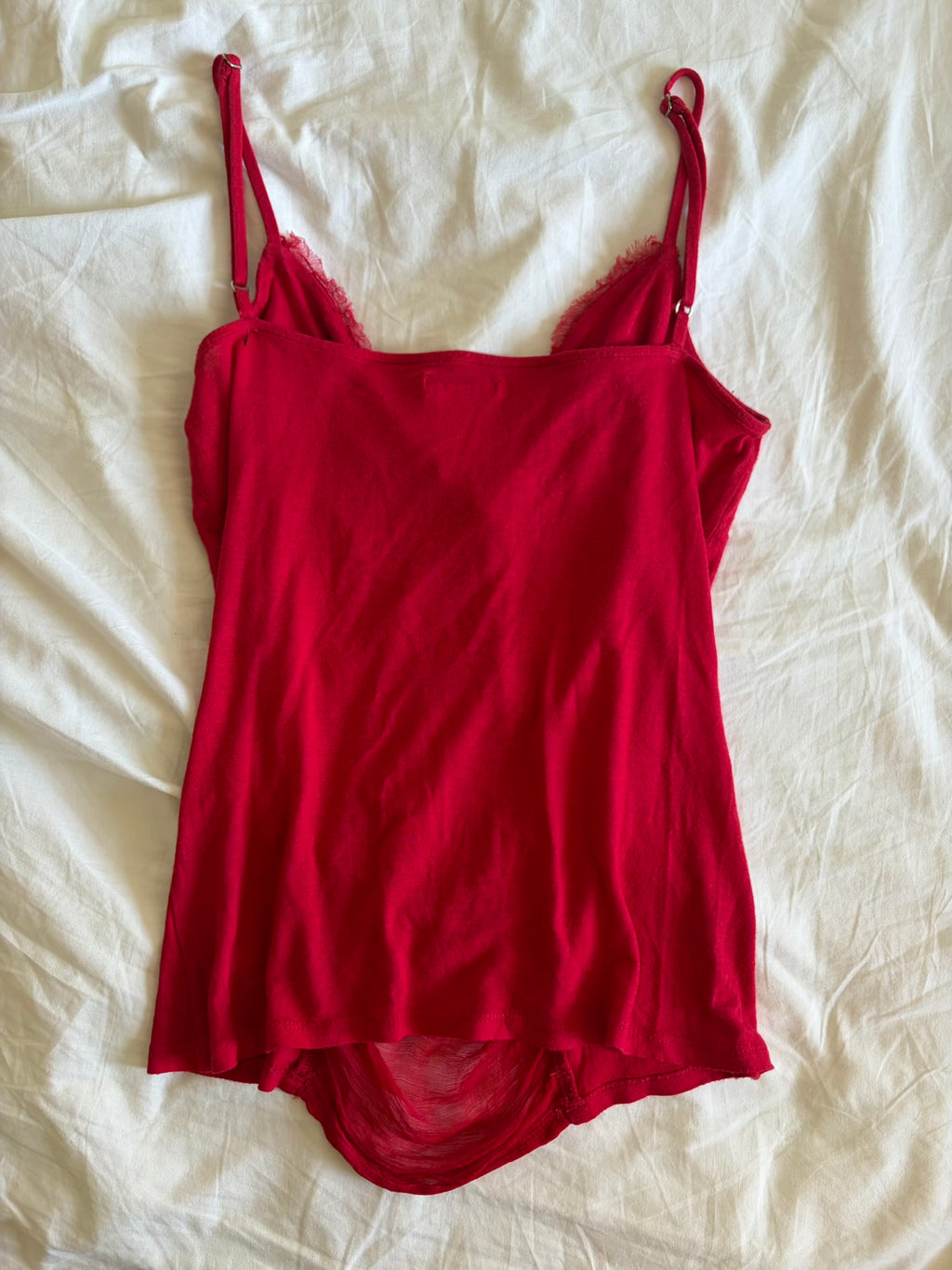 Vintage 1990s Miss Sixty red knot bust cami with contrast panel silver badge
