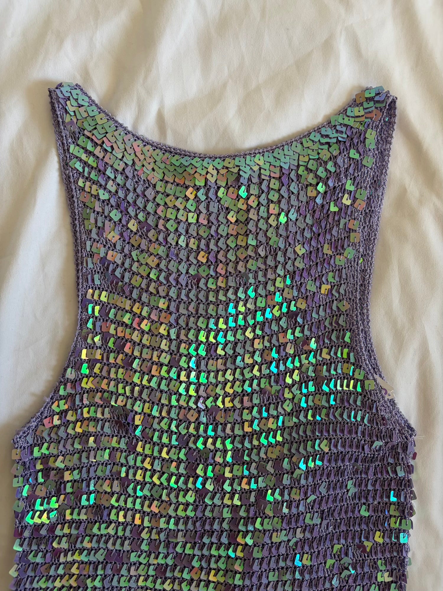 Vintage Y2K lilac boatneck crochet sequin cami top with keyhole closure