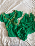 Vintage 1990s Green Handkerchief Hem Dress with Lace and Sequins