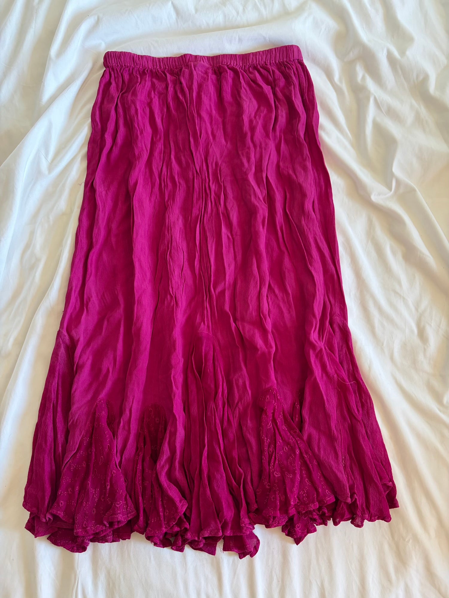 Vintage Y2K cerise maxi skirt with embroidered mermaid hem with beads