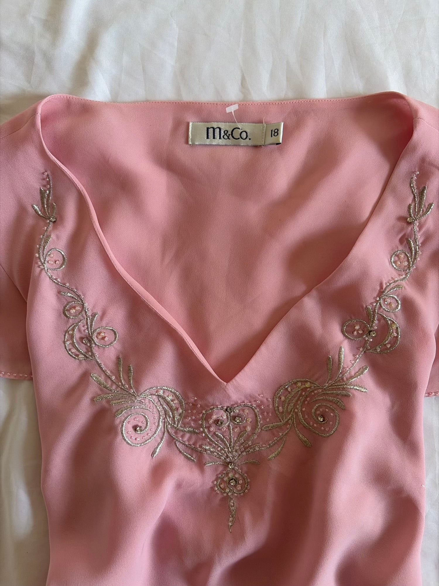 Vintage 1990s Baby Pink Beaded Floaty Sleeve Top with Embellishment and Sequins