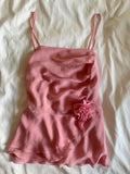 Vintage Y2K Italian baby pink cami with ruffle hem and floral applique detail