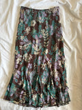 Vintage 1990s Brown and Teal Floral Midi Skirt
