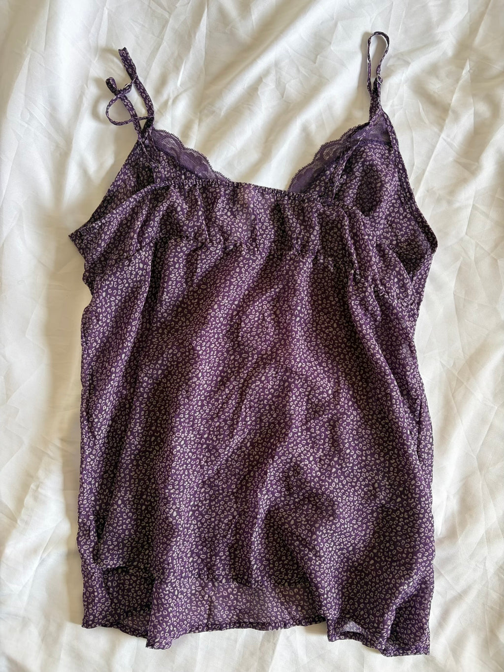 Vintage 1990s Purple Leopard Print Cami with Lace Detail on the Cups