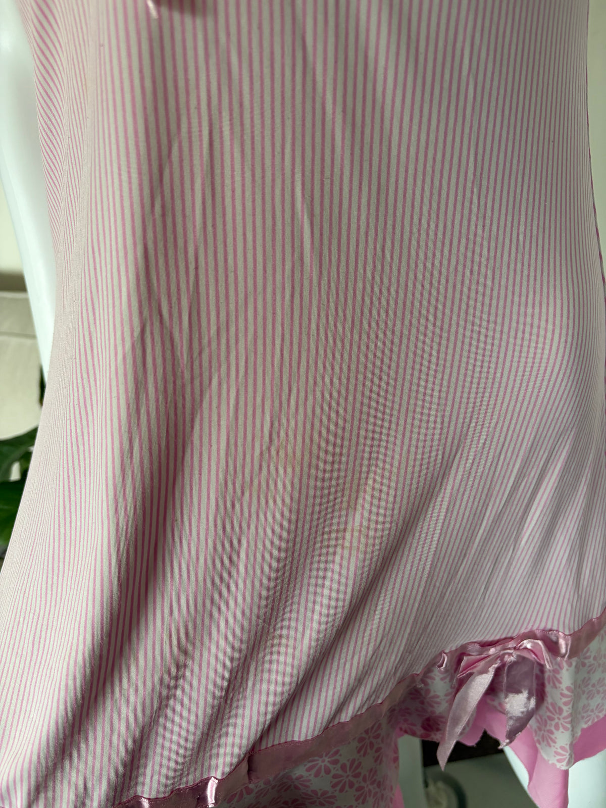 Vintage 2000s Pink Pinstripe and Floral Mini with Mesh Ruffle Hem