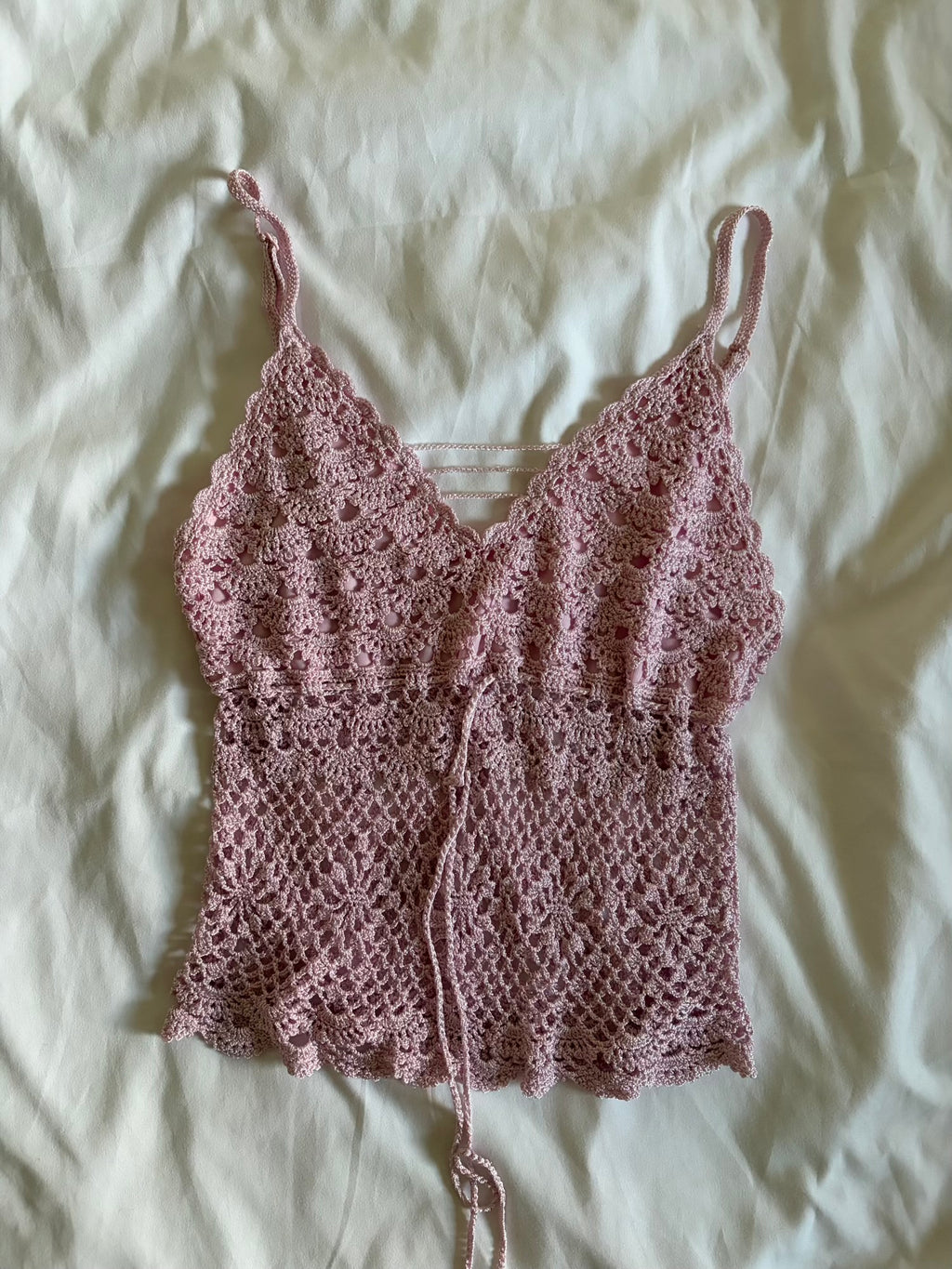 Vintage Y2K baby pink crochet silver sparkly cami