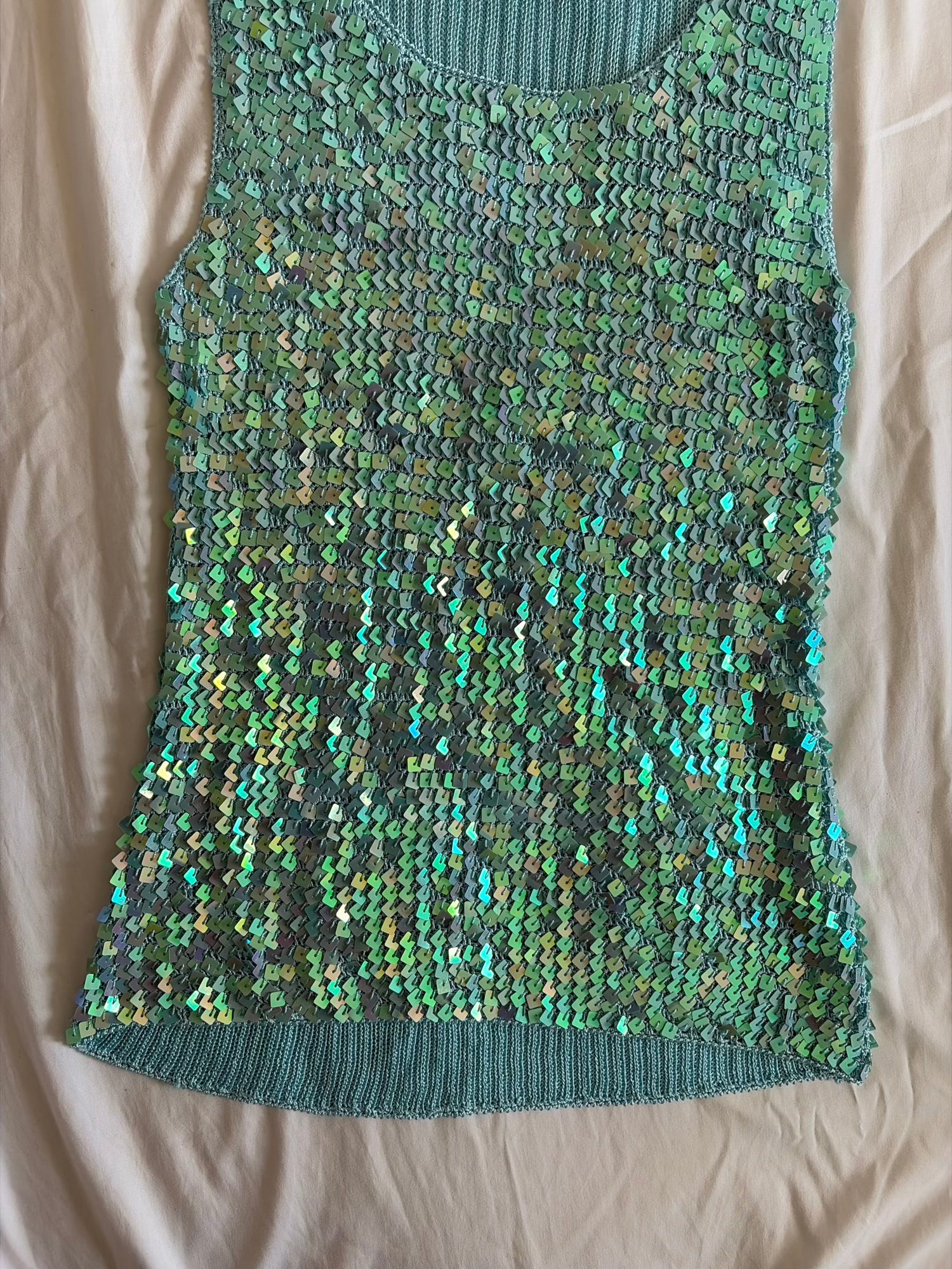 Vintage Y2K Turquoise Crochet Sequin Tank Top