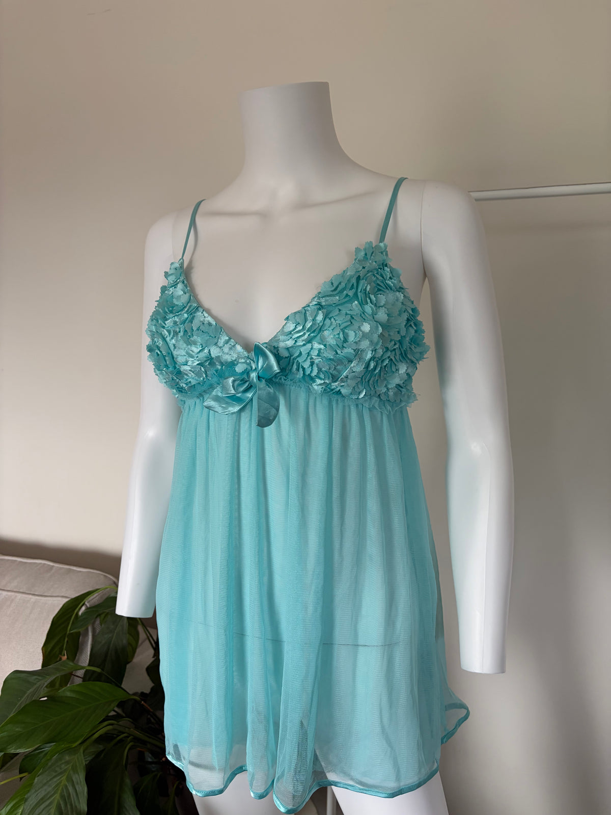 Vintage 2000s Aqua Blue Babydoll with Textured Cups