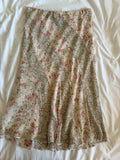 Vintage 1990s pink floral floaty midi skirt with contrast floral stripe detail