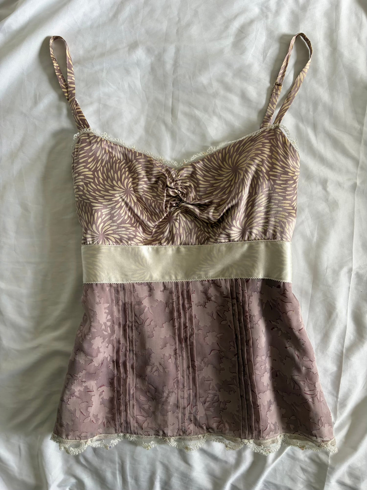 Vintage Y2K Dusty Mauve Silk Floral Cami with Sequins