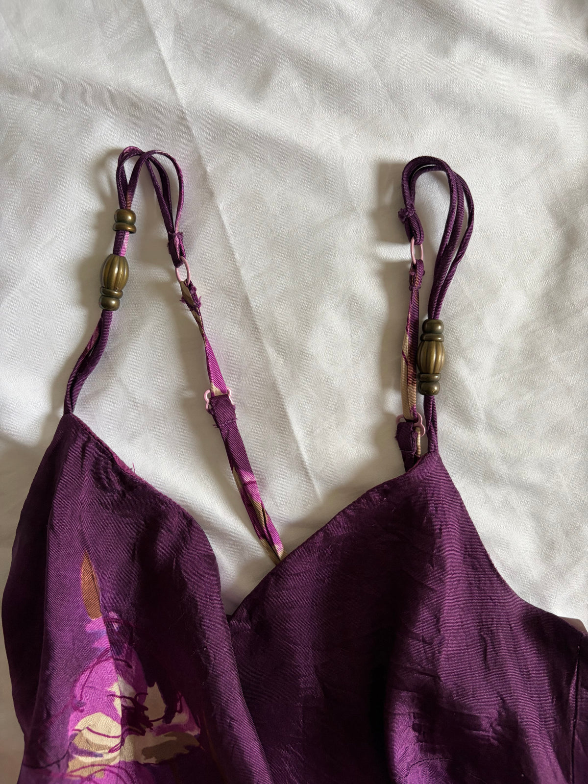 Vintage 1990s Purple Gothic Whimsy Floral Print Satin Dress