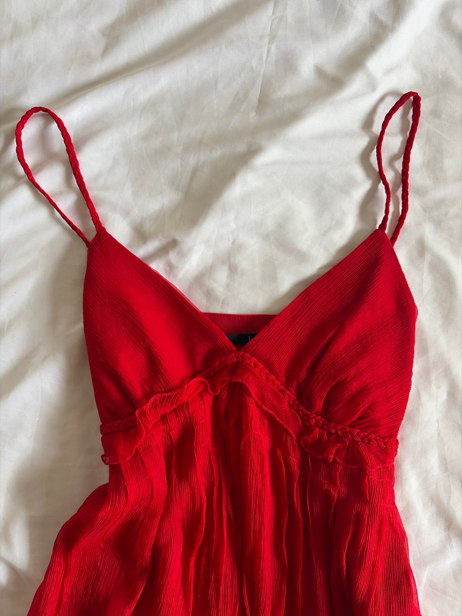 Vintage 1990s Red Silk Cami with Braided Underbust Detail