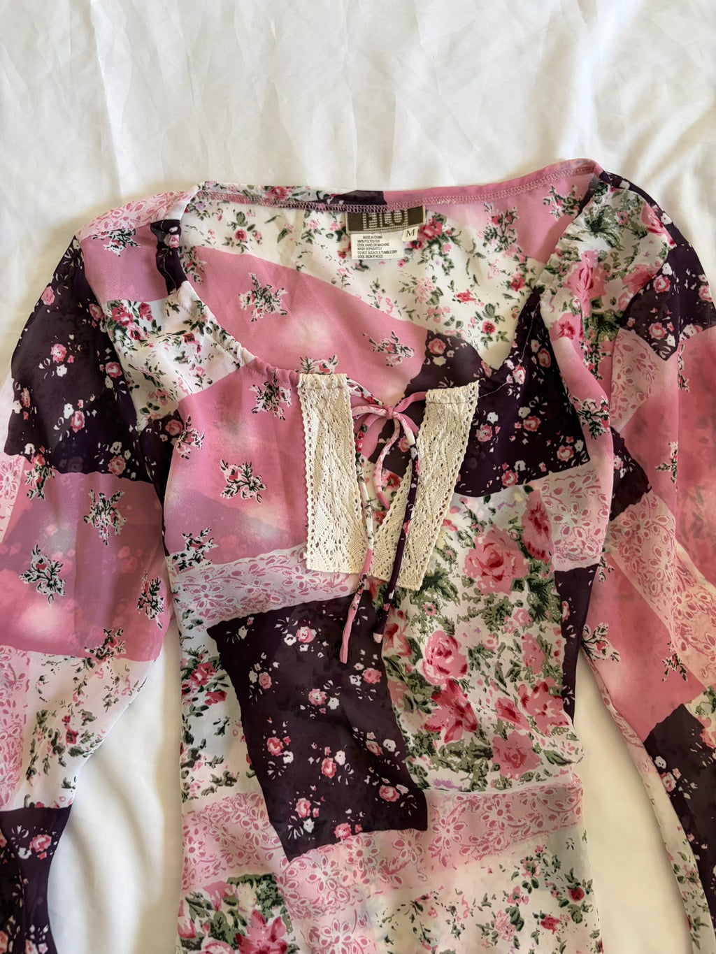 Vintage Y2K Patchwork Floral Asymmetrical Hem Fairy Top