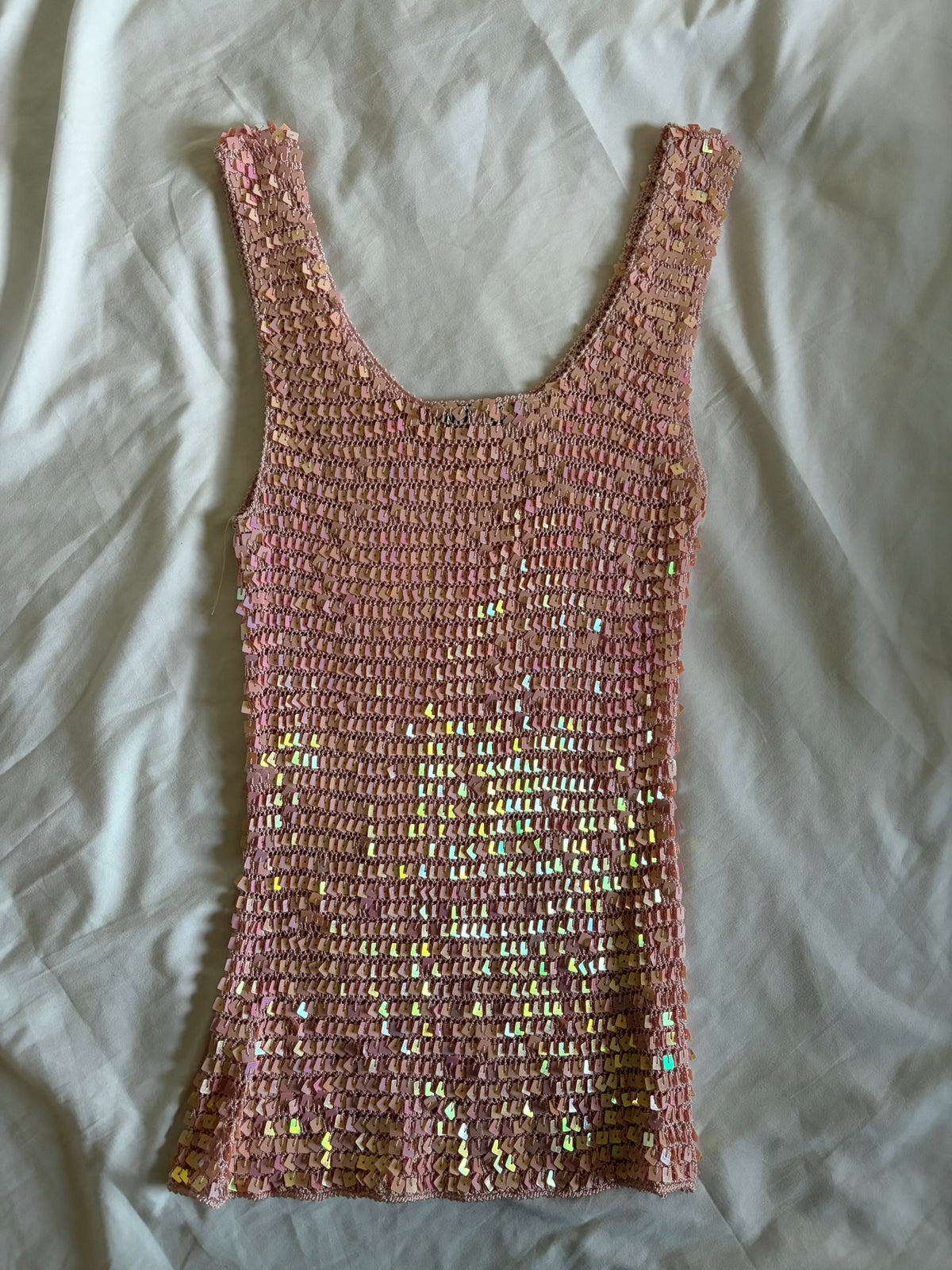 Vintage 2000s Pink Crochet Sequin Top