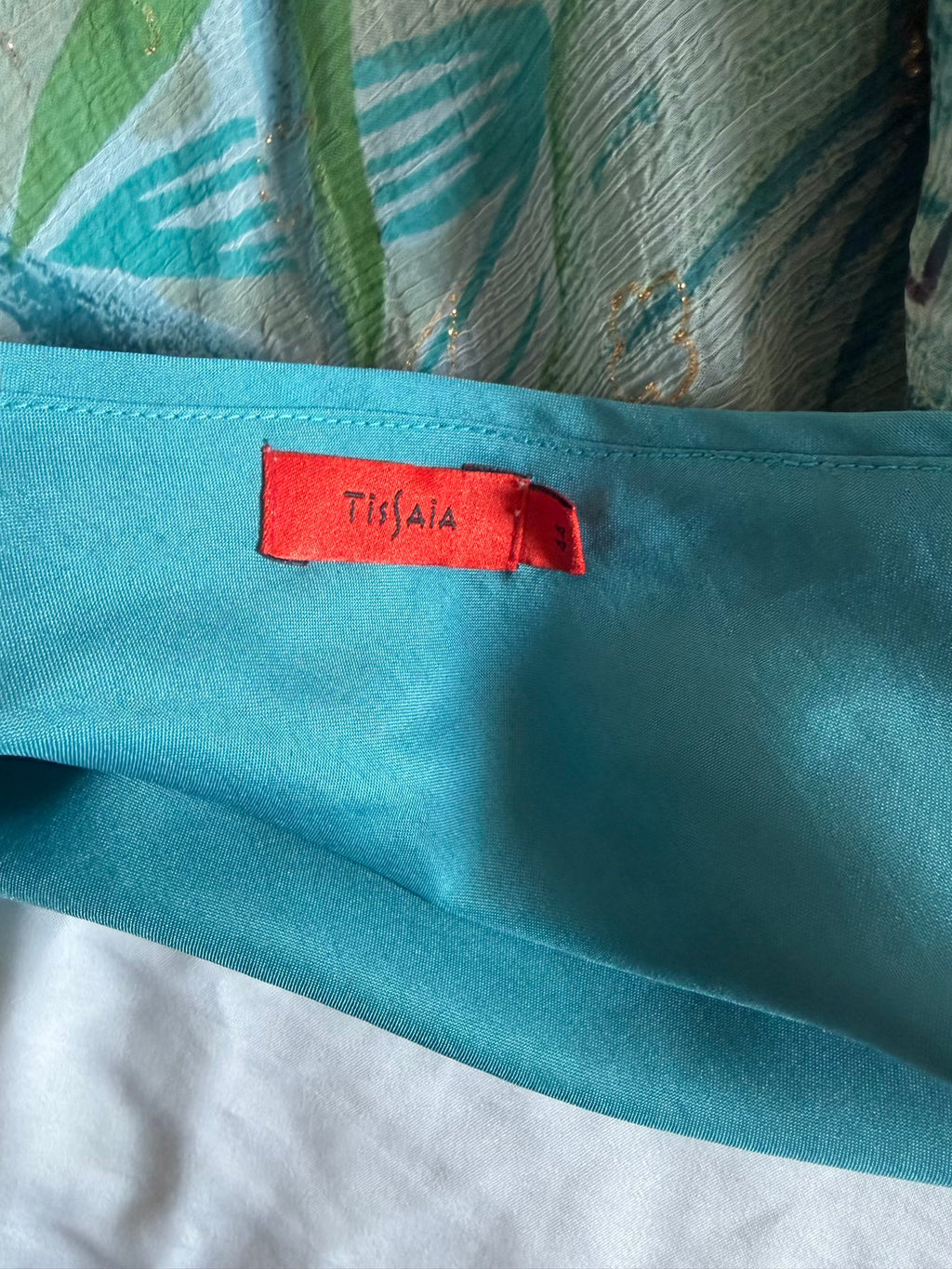 Vintage Y2K Green and Teal Floral Cami with Sequins and Beaded Detail